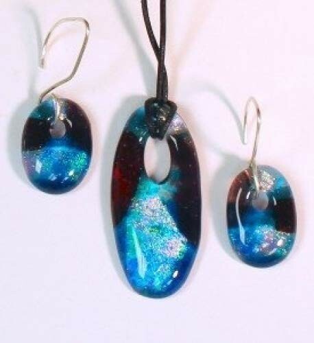 Blue and black glass jewelry set with a pendant and earrings