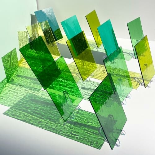 Colorful glass panels casting shadows