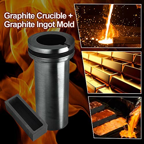 Graphite crucible and ingot mold with molten metal and cast ingots