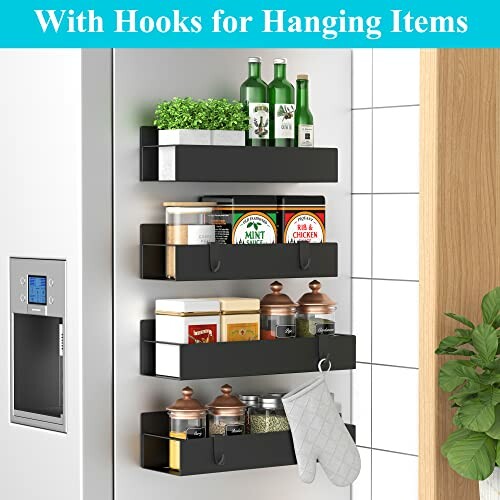 Magnetic spice rack organizer on refrigerator holding spices
